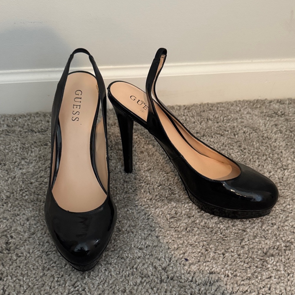 Guess Glossy Black Slingback Heels